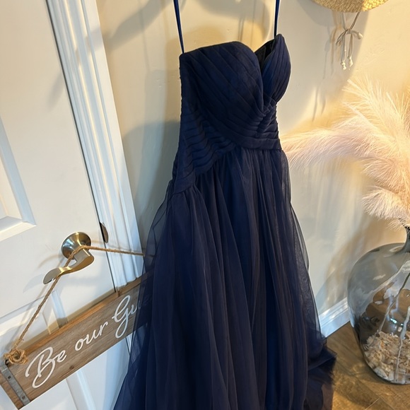Mori Lee strapless formal gown in blue navy. Perfect condition. - Picture 5 of 14